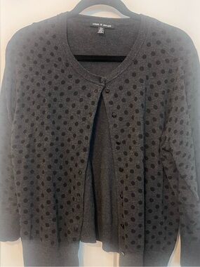 Charcoal grey with Black Polka Dot Knit Cardigan Sweater